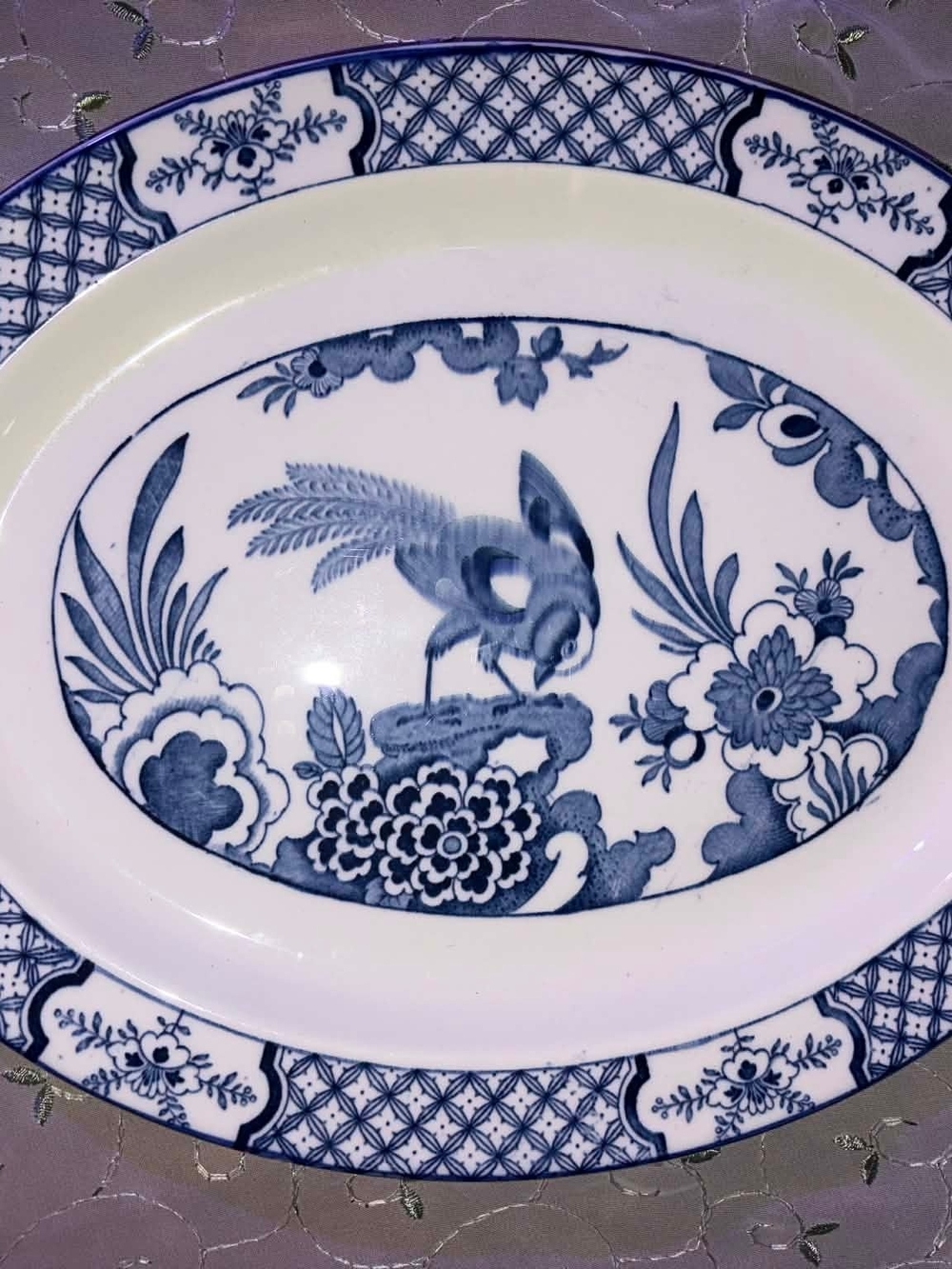 Vintage Wood & Sons England Blue Transferware Yuan Style Plate Bird Floral